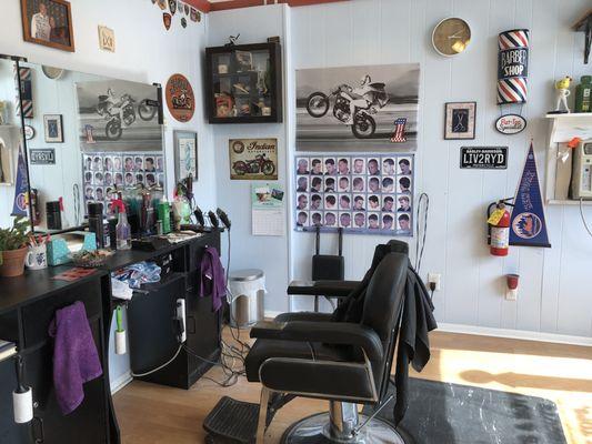 The inside of barber shop