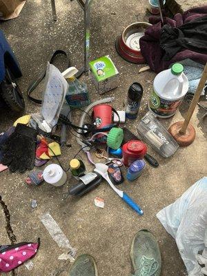 Items that were thrown away, pulled out of the trash.