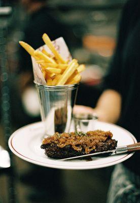 Our best-seller, Steak Frites - made using pasture raised, grass-fed beef from Strauss Farms.
