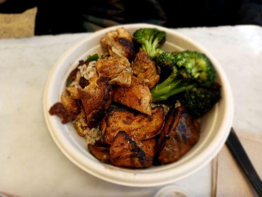 Chicken dig plate with broccoli and sweet potato