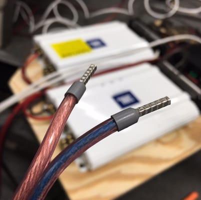 Proper connectors being used instead of cramming bare wire into a terminal.