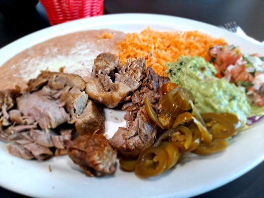 The carnitas plate. It also came with homemade tortillas.