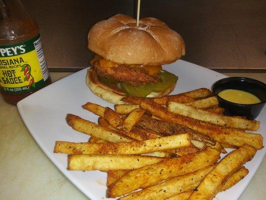 Chicken sandwich with Cajun fries