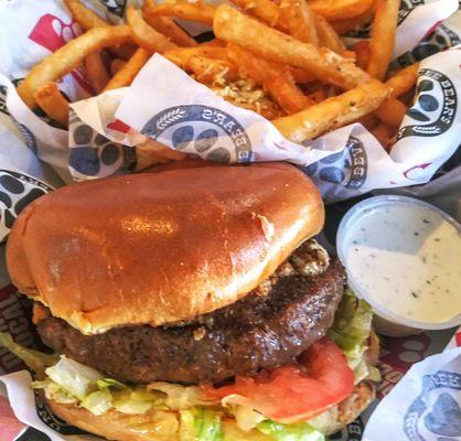 Ace burger with garlic, parm fries.