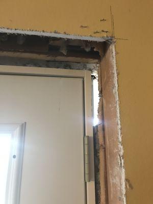 This was a door they installed. They thought this was finished. Tried to claim because it was a new door it was supposed to sit OUTSIDE that