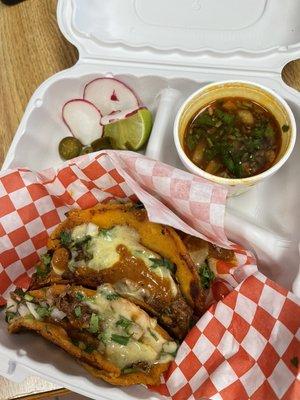 Quesobirria tacos with consume