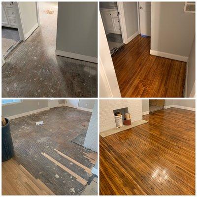Fingering in boards into an existing older hardwood floor and refinish