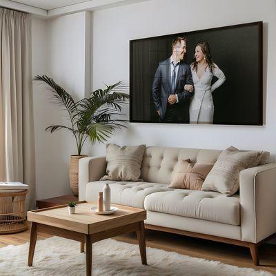 wall art of portrait of couple at wedding reception