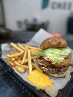 Texas Cheese Burger with Fries and Side of Wiz