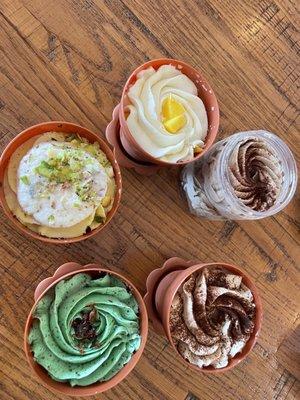 Rasmalai , mango tresleche, coffee pot, chai tiramisu and paan pot