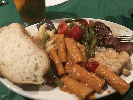 Solid buffet for a party (string beans aren't theirs)