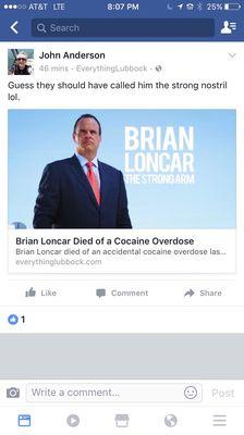 Here is the owner of this business laughing about the death of a father and husband.