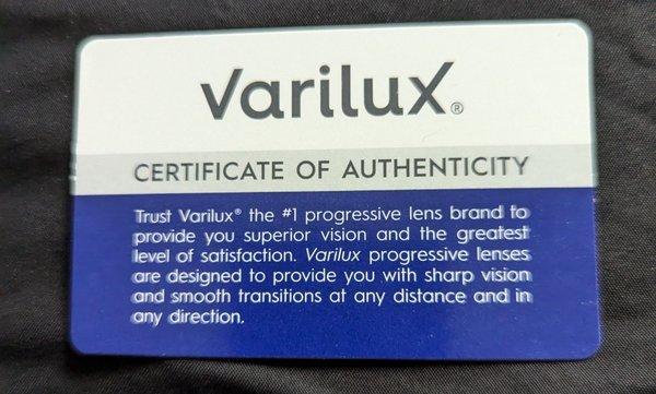 Certificate of authenticity for the lens replacement