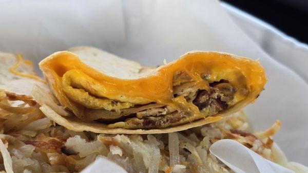 Breakfast wrap with bacon, egg, and cheese