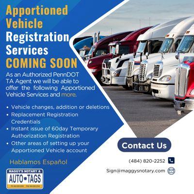 Apportioned Registration Service coming soon.