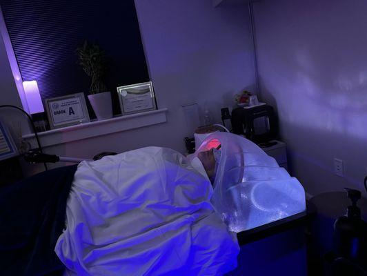 Relaxing while our hair was being steamed after being massaged