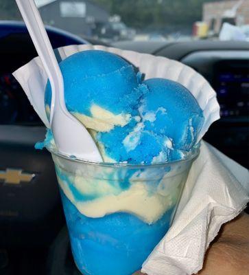 Blue coconut w ice cream...
