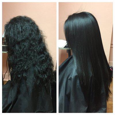 From frizzy to sleek with a Keratin Smoothing Trratment.