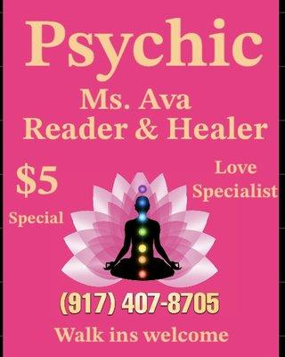 Psychic Mrs Ava over 30 years experience. Healer , advisor , life coach, knows all solves all