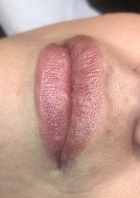 Healed lip blush tattoo