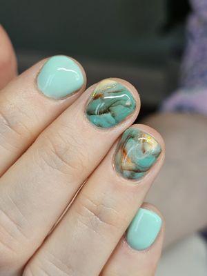 Turquoise stone short gel nails