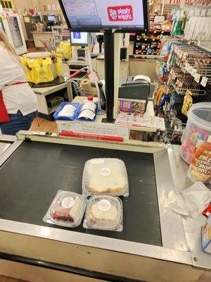 Red. Velvet Cheesecake, Cinnamon Roll, Lemon Blueberry Cinnamon Roll. Thank you Piggly wiggly.