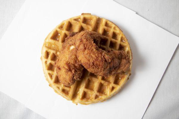 Hand breaded tenders with freshly made waffle