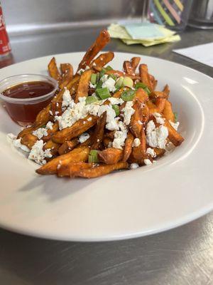 Sweet potato fries topped with feta and served with Thai Chili Sauce (Specials Board Appetizer)