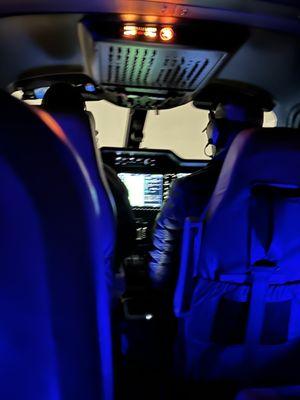 Tecnam 2012 flying at night in a light snow in Nov 2022.