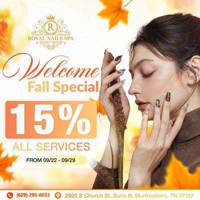15% OFF ALL SERVICES
Valid from 09/22 - 09/29/2025