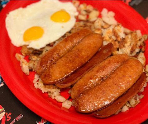 Hot Links, country potatoes and eggs. Your choice of bread or biscuits.