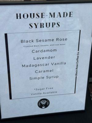House made syrup list