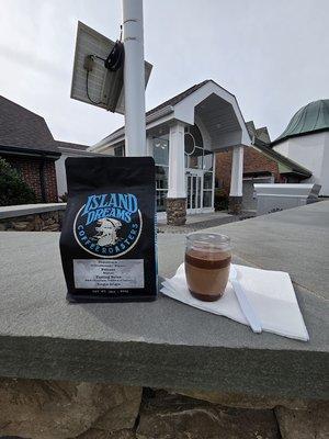 My chocolate mousse and a bag of coffee