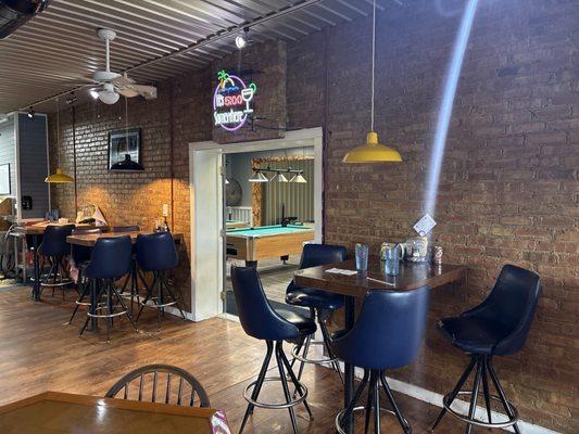 bar area and pool tables.