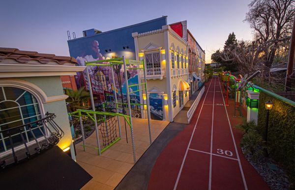 Outside track at night