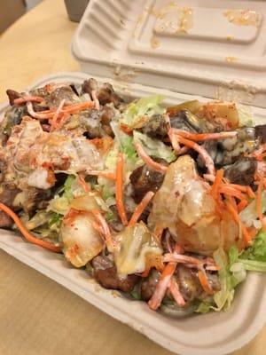 Kimchi Tacos (2 for $10) - absolutely eat with a fork since these tacos are loaded! 3 stars - good chicken and beef, so-so on the taco.