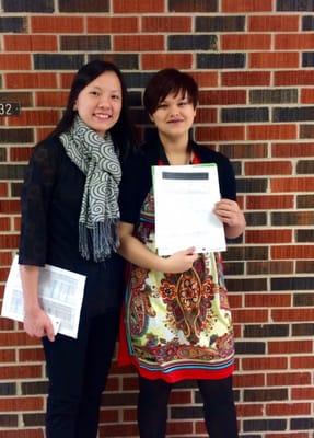 Mrs. Spannagel and my daughter Chloe at the OMTA competition at Cameron University!