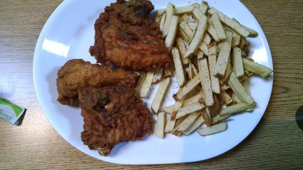 Three piece Fried Chicken and Fries.