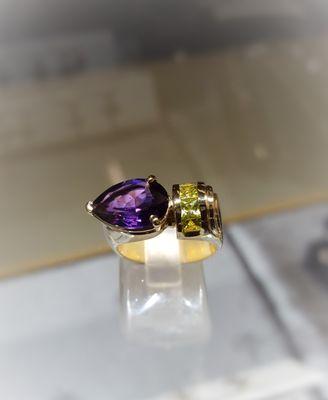Amethyst with Peridot 14k Yellow Gold