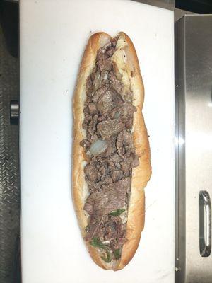 Philly Cheese Steak! Choose your own ingredients. Bell Pepper, Grilled Onions, Mushroom, Provolone cheese, Cheese Whiz, Cooper Sharp cheddar