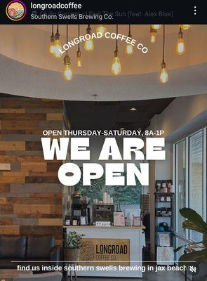 TIP: Now open. Located inside Southern Swell Brewing company. The screenshot is from their IG page.