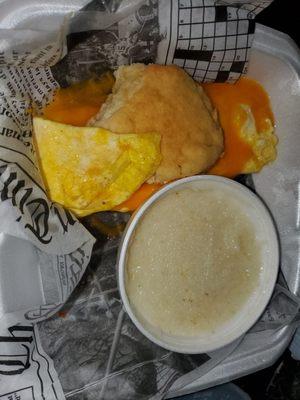 Omelette breakfast with grits and biscuit. $8.95
