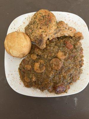 Every THURSDAY - Shrimp and Sausage Okra over rice with choice of Grilled or Fried Pork Chop and Dinner Roll