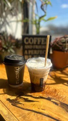 Ice cappuccino ( added a little stevia) and hot matcha.