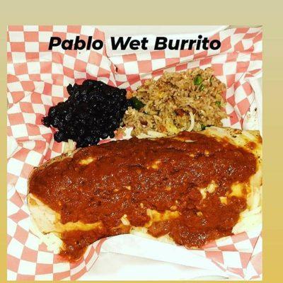 Pablo(carne asada) burrito with our red salsa