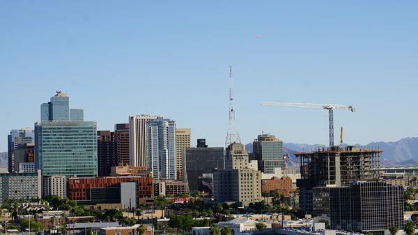 Downtown Phoenix is a business and entertainment district, with shopping at the CityScape Phoenix complex and art galleries on Roosevelt Row
