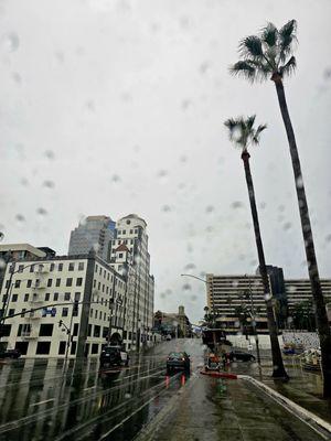 Little drizzle before the pouring rain here in Long Beach Downtown.