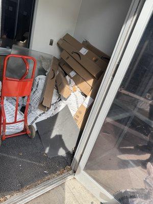 Concrete, floor tiles, cardboard