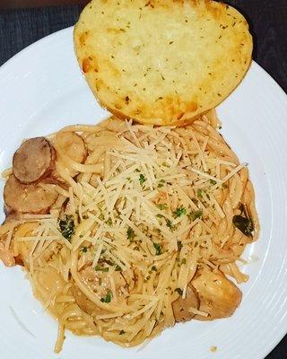 Cajun Pasta with shrimp, chicken and sausage.