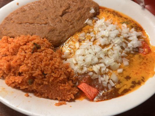 Cheese Enchiladas, Rice and Beans